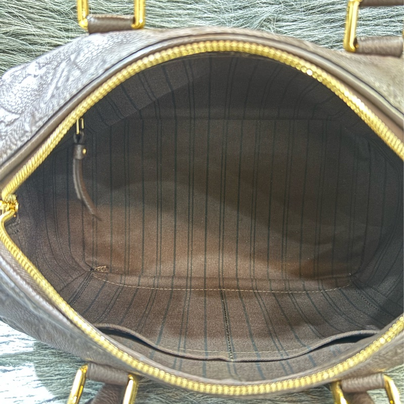 LV M40761 SPEEDY25 咖啡色荔枝皮 原花老花字紋 手提包波士頓包斜背包肩背包 美品-47