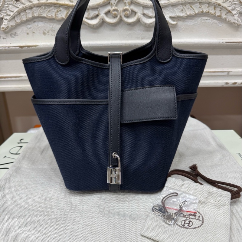 Hermes 爱马仕 蓝色拼黑色cargo 菜篮子18 U刻-0