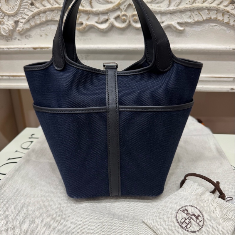 Hermes 爱马仕 蓝色拼黑色cargo 菜篮子18 U刻-1