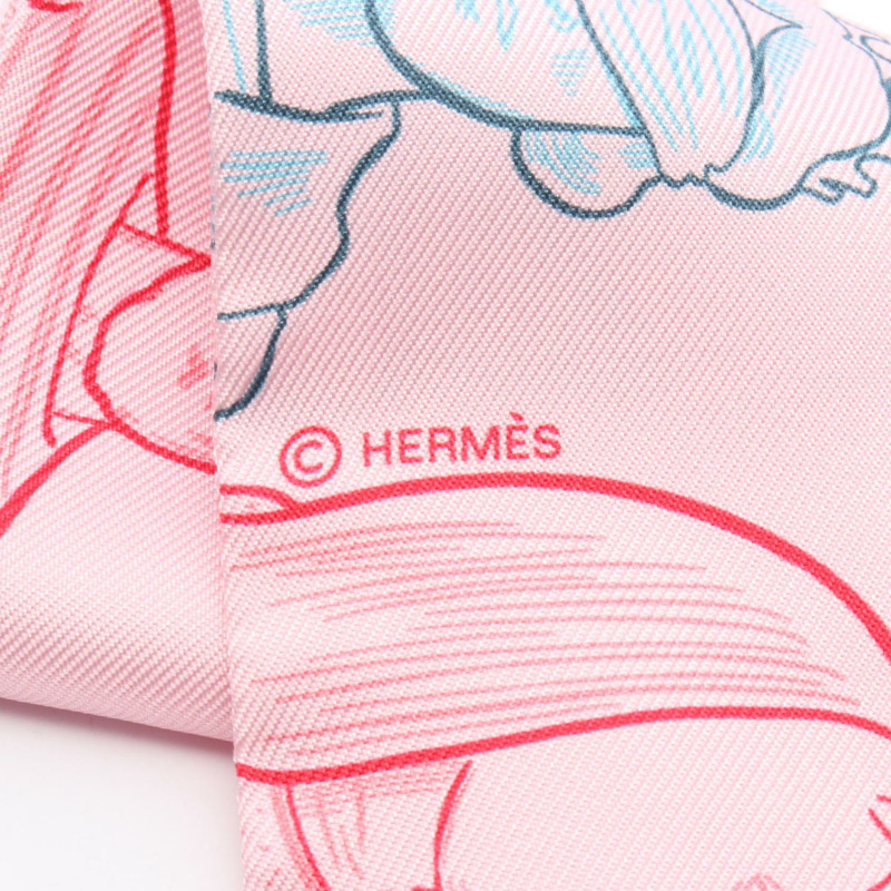 HERMES Twilly DRESS CODE 圍巾 絲綢 粉紅色 多色 二手 女士-1