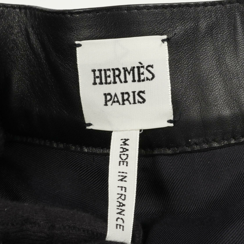 HERMES 褲子 羊毛 小羊皮 黑色 二手 女款 #38-2