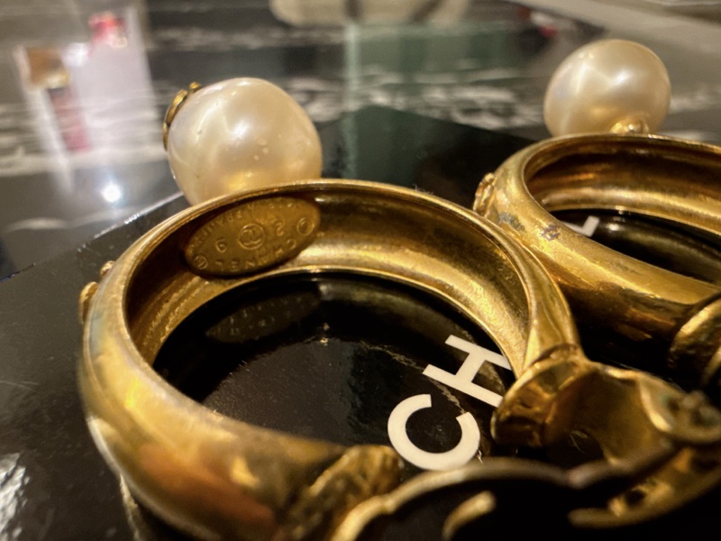 中古的 Chanel vintage 金環金圈 珍珠 耳夾 夾式耳環-10
