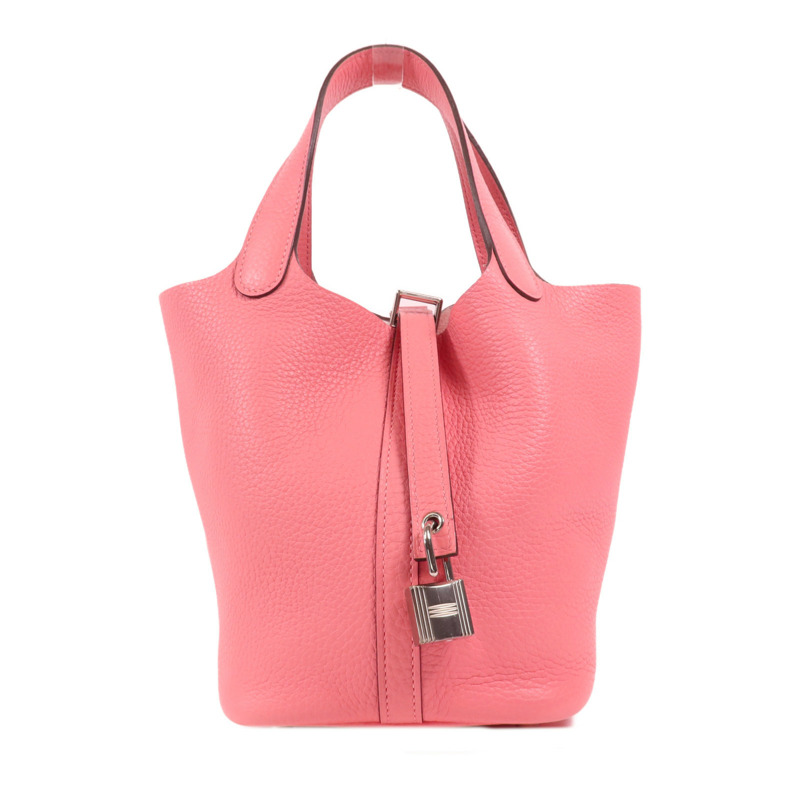 HERMES Clemence皮革Picotin PM銀扣手挽袋Rose Azalee-0