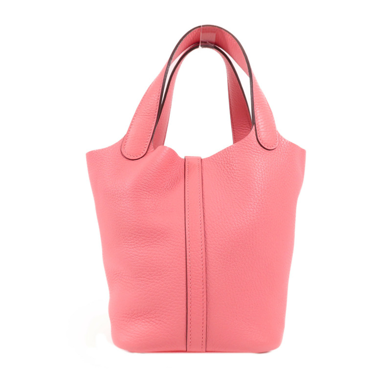 HERMES Clemence皮革Picotin PM銀扣手挽袋Rose Azalee-1