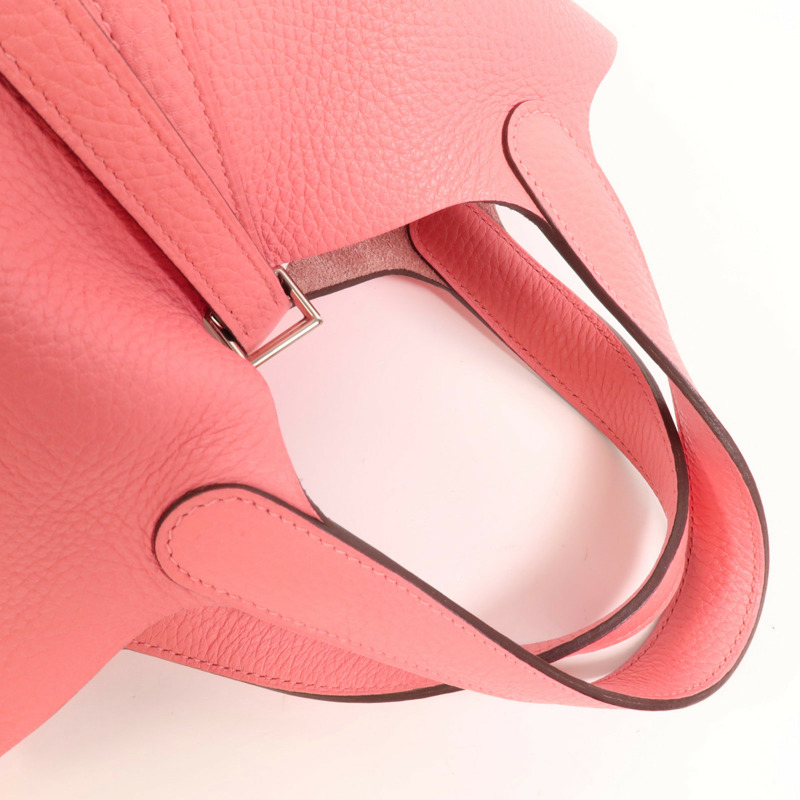 HERMES Clemence皮革Picotin PM銀扣手挽袋Rose Azalee-7