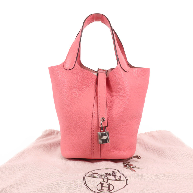 HERMES Clemence皮革Picotin PM銀扣手挽袋Rose Azalee-9