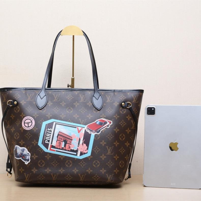 Neverfull 中號 31 配子袋 老花 PVC 金扣 2016 徽章系列-1