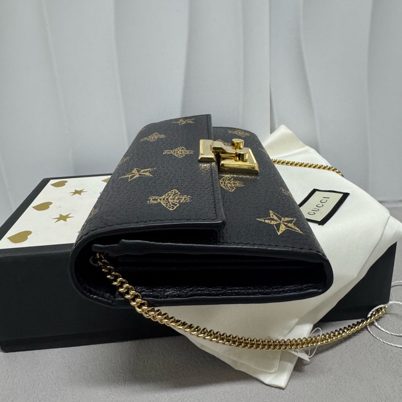 Gucci / 古馳 黑色燙金 小蜜蜂款 Padlock 鏈條包 WOC-6