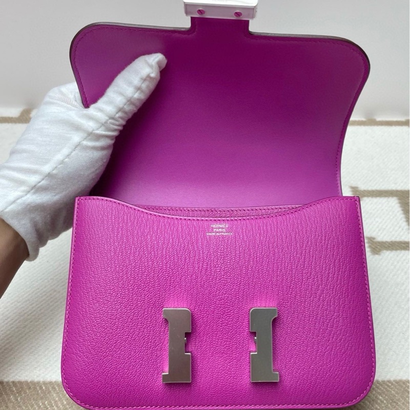 🌈Hermes💜Mini Constance 19💜L3玫瑰紫銀扣🌟99.8新🌟山羊皮🌟-1