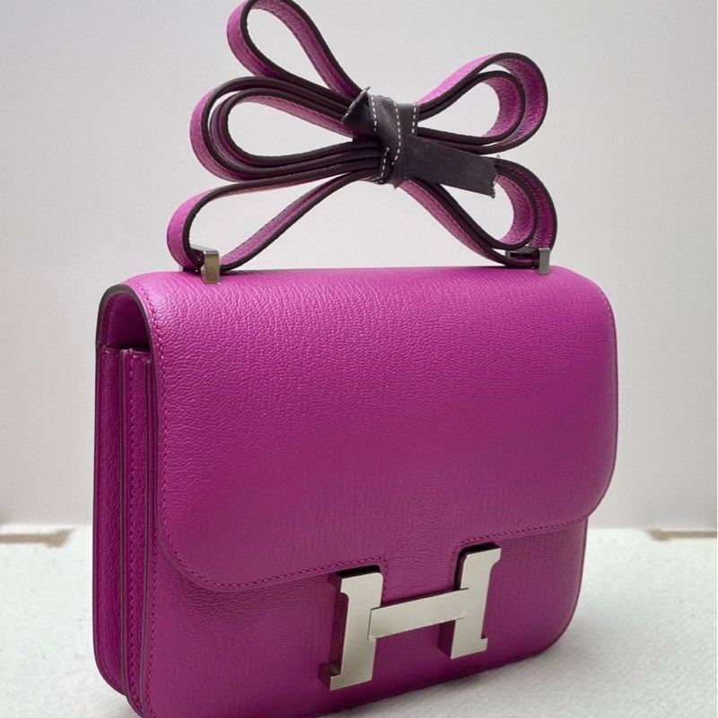 🌈Hermes💜Mini Constance 19💜L3玫瑰紫銀扣🌟99.8新🌟山羊皮🌟-2