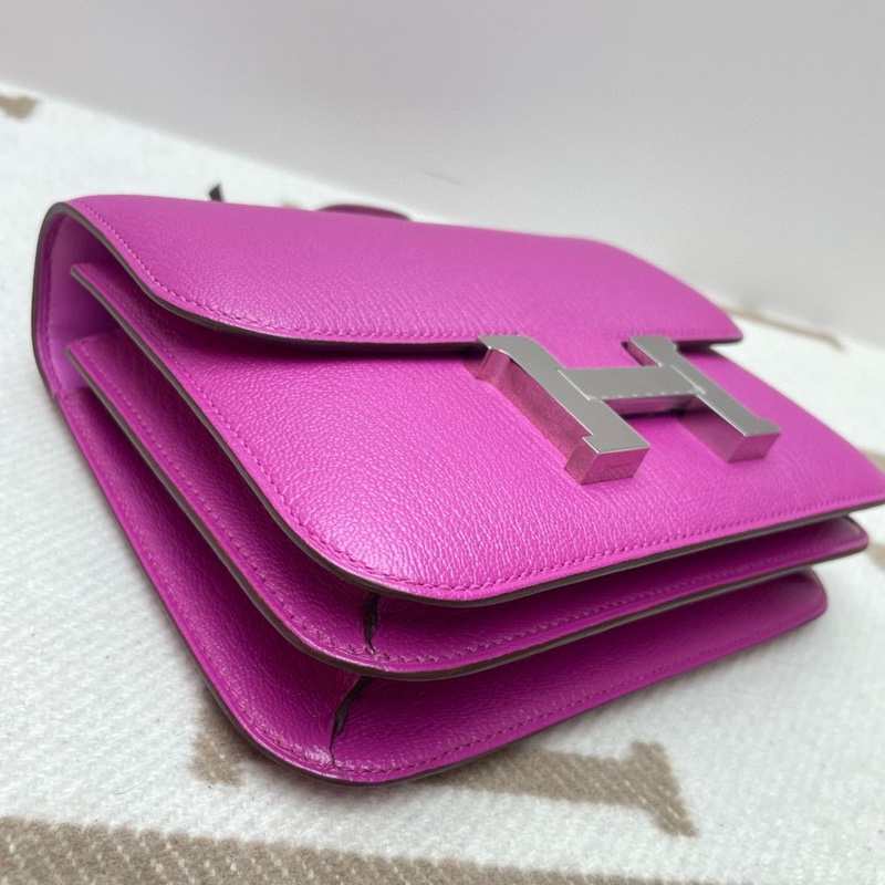 🌈Hermes💜Mini Constance 19💜L3玫瑰紫銀扣🌟99.8新🌟山羊皮🌟-4