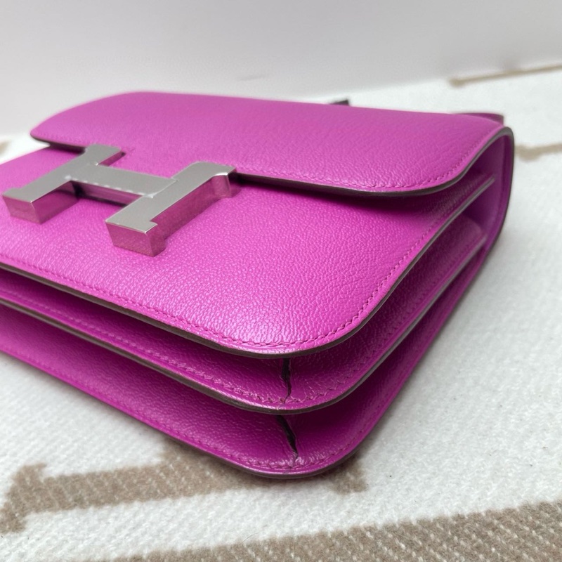 🌈Hermes💜Mini Constance 19💜L3玫瑰紫銀扣🌟99.8新🌟山羊皮🌟-5