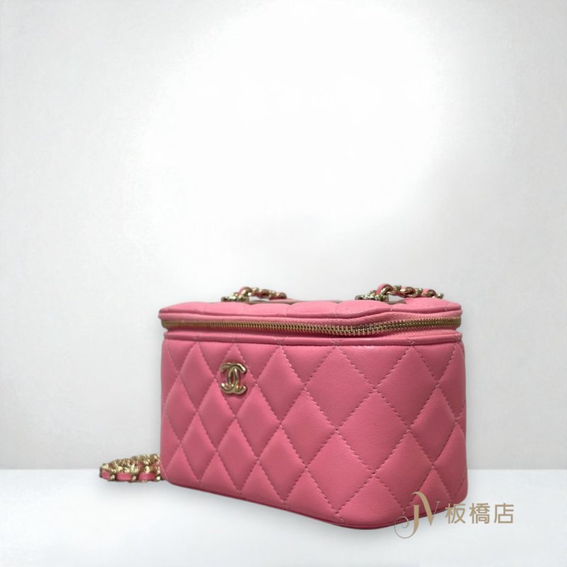 CHANEL包包 淡粉色羊皮金釦長型練帶化妝盒 AP1472-1