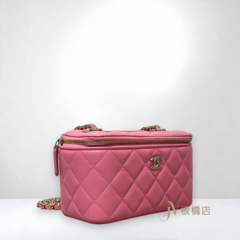 CHANEL包包 淡粉色羊皮金釦長型練帶化妝盒 AP1472-2