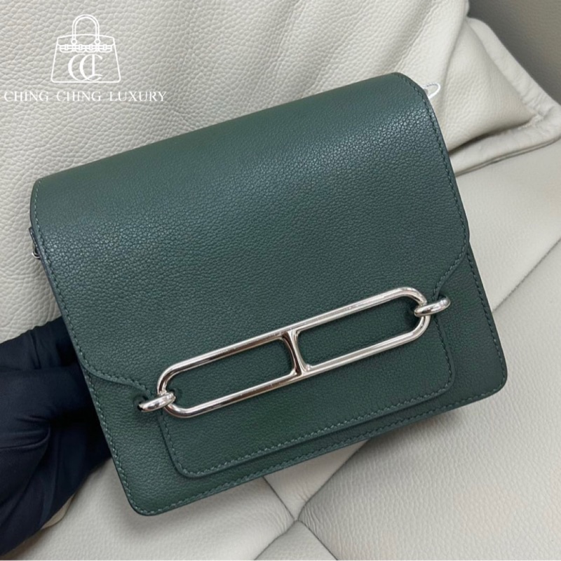 🌈Hermes🌟Mini roulis 19💚英國綠銀扣💚98.5新🌟Evercolor皮🌟-0