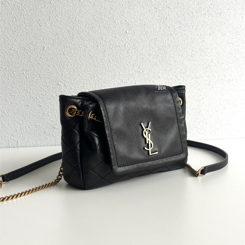 99新🆕 Saint Laurent YSL 聖羅蘭 Nolita Mini 黑色金釦 斜背包 肩背包-2