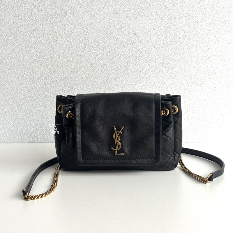 99新🆕 Saint Laurent YSL 聖羅蘭 Nolita Mini 黑色金釦 斜背包 肩背包-6