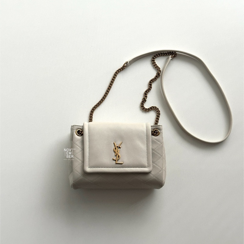 99新🆕 Saint Laurent YSL 聖羅蘭 Nolita Mini 白色金釦 斜背包 肩背包-5