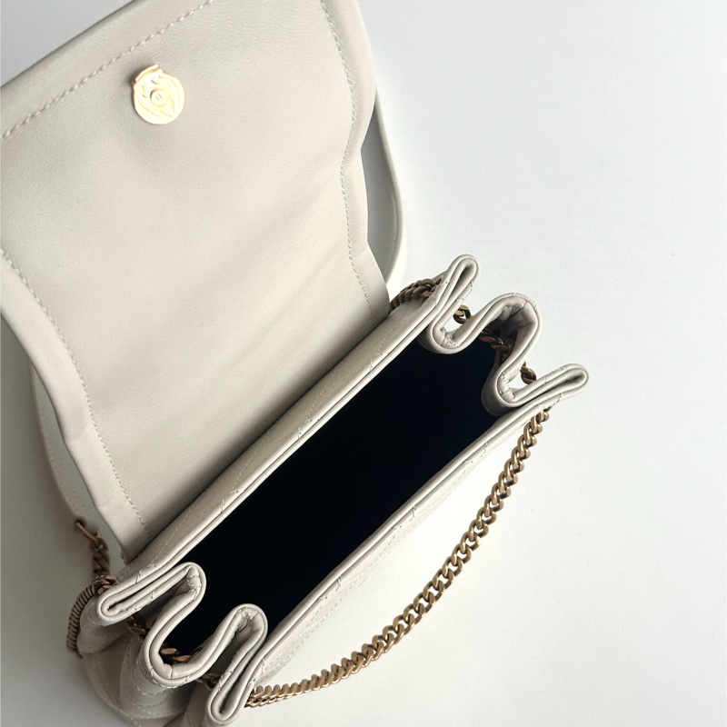 99新🆕 Saint Laurent YSL 聖羅蘭 Nolita Mini 白色金釦 斜背包 肩背包-10