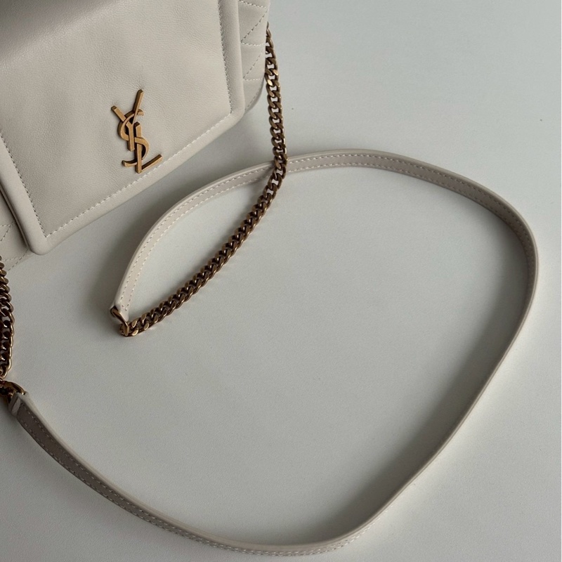 99新🆕 Saint Laurent YSL 聖羅蘭 Nolita Mini 白色金釦 斜背包 肩背包-16