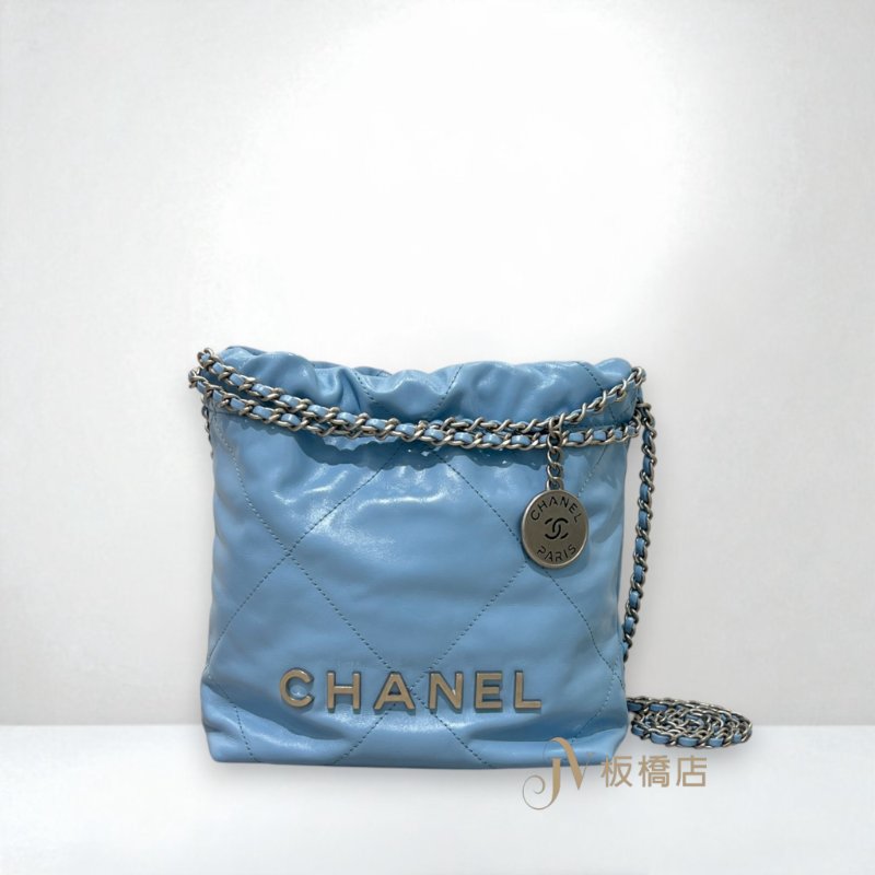CHANEL包包 天空藍牛皮銀釦皮穿鍊mini 22 bag/AS3980-0
