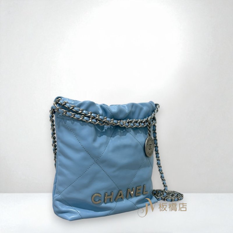 CHANEL包包 天空藍牛皮銀釦皮穿鍊mini 22 bag/AS3980-2
