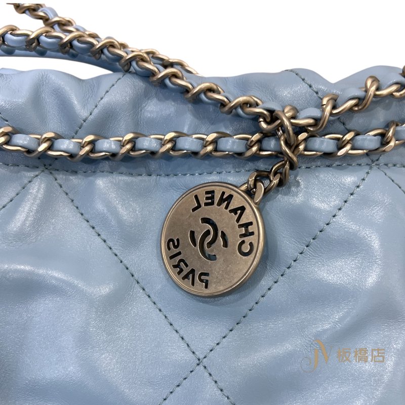 CHANEL包包 天空藍牛皮銀釦皮穿鍊mini 22 bag/AS3980-6