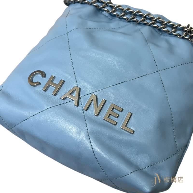 CHANEL包包 天空藍牛皮銀釦皮穿鍊mini 22 bag/AS3980-7