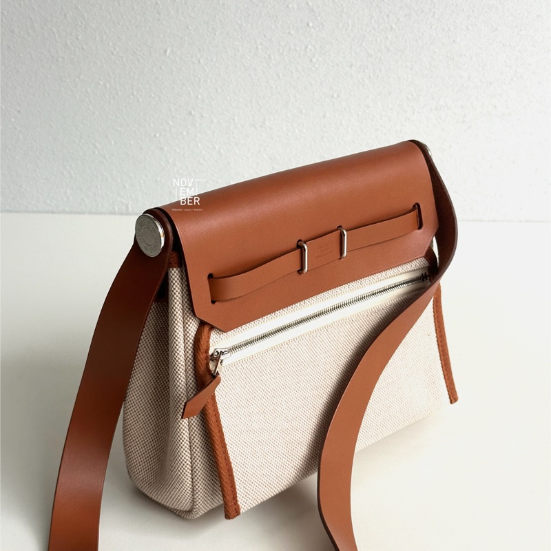 99新🆕 Hermès 愛馬仕 Mini Herbag 金棕銀釦 斜背包-3