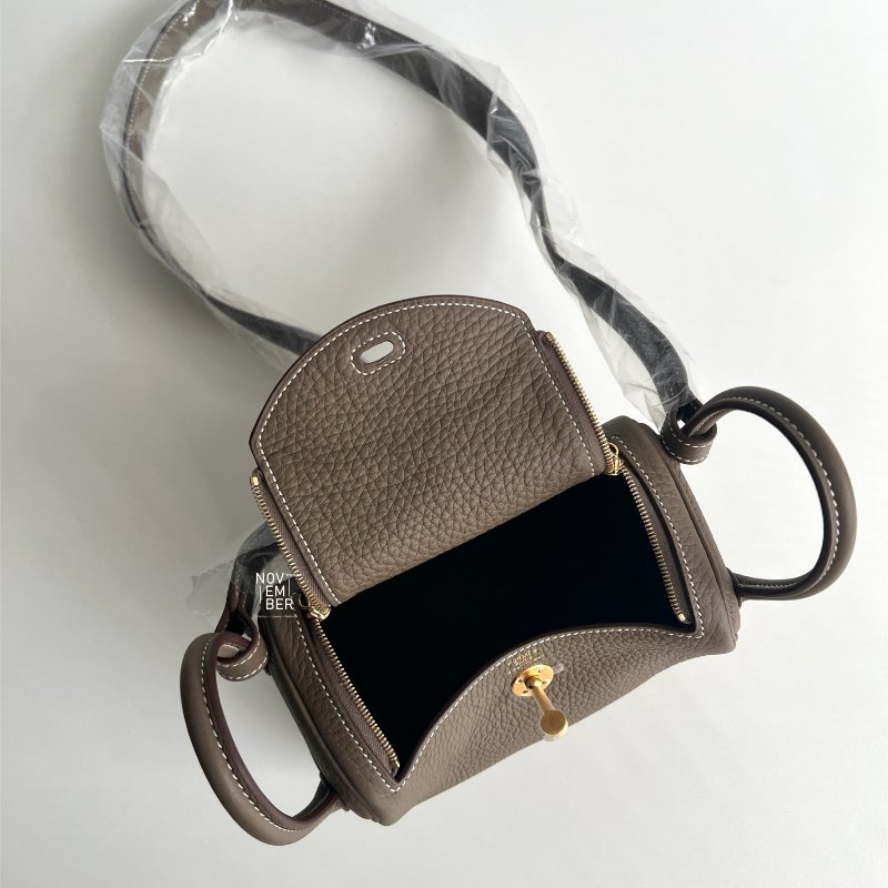 全新全配有購證💖 Hermès 愛馬仕 Mini Lindy 大象灰金釦 二代 斜背包-4