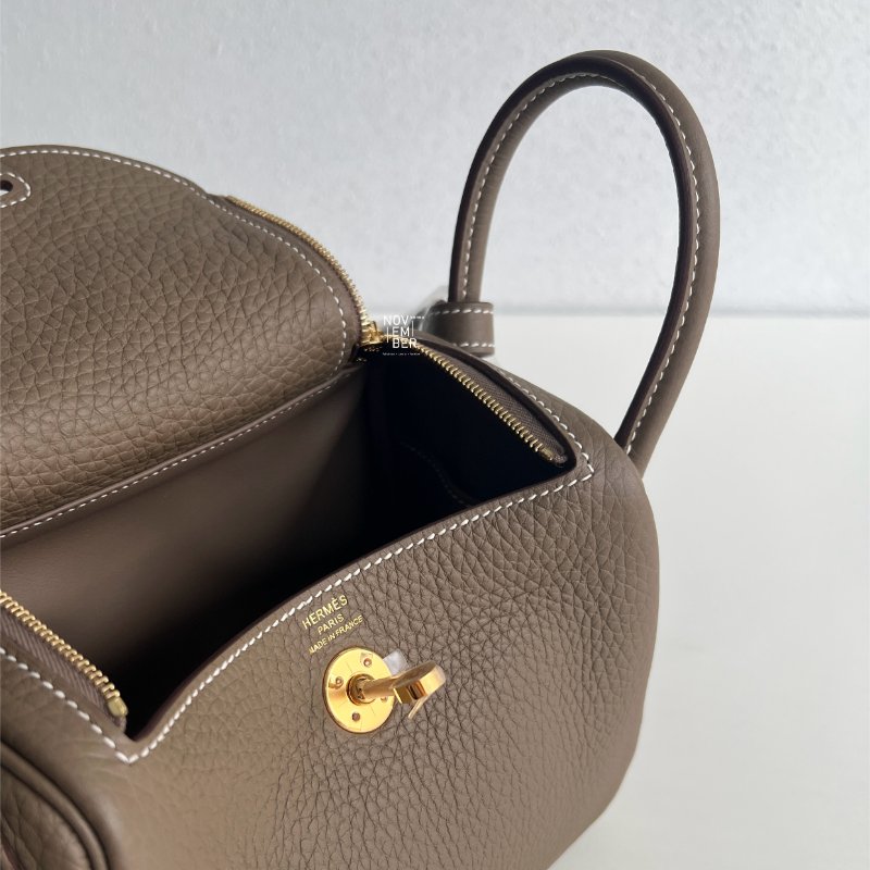 全新全配有購證💖 Hermès 愛馬仕 Mini Lindy 大象灰金釦 二代 斜背包-5