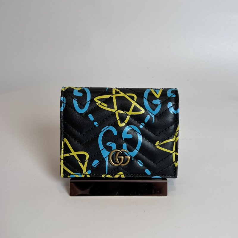GUCCI 449421 黑塗鴉掀蓋短夾-0