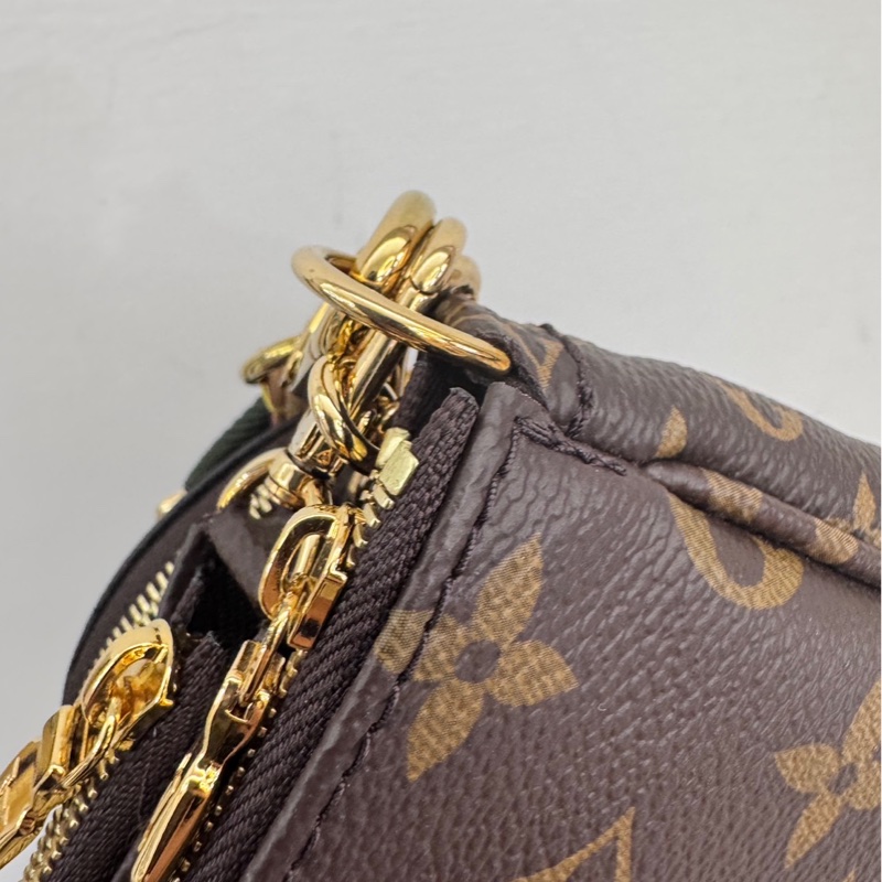 LV 原花金釦五合一綠背帶麻將包M44813-16