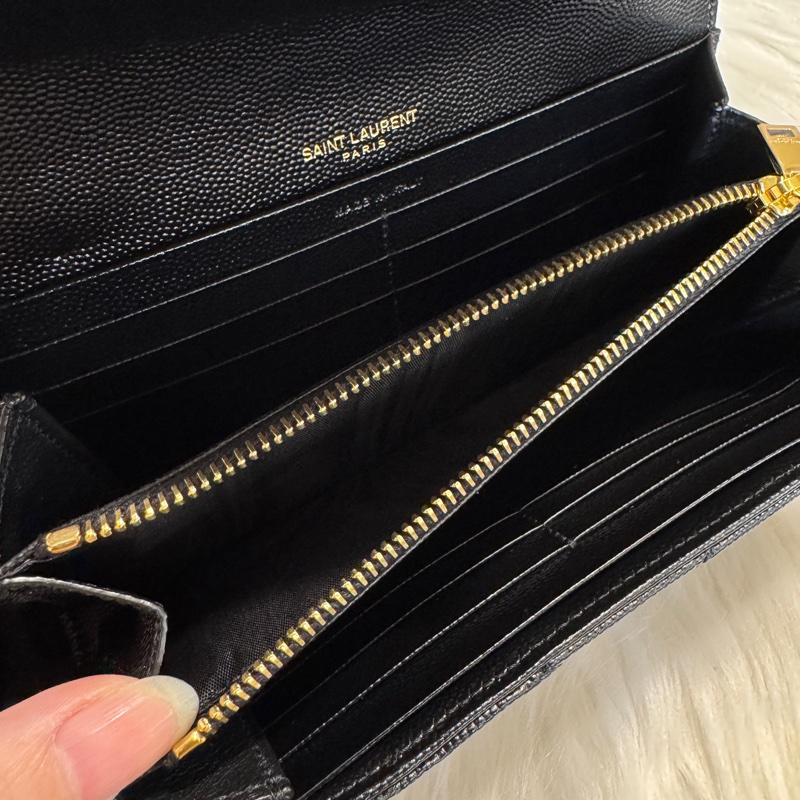 YSL 黑金魚子醬信封長夾 離櫃品-9