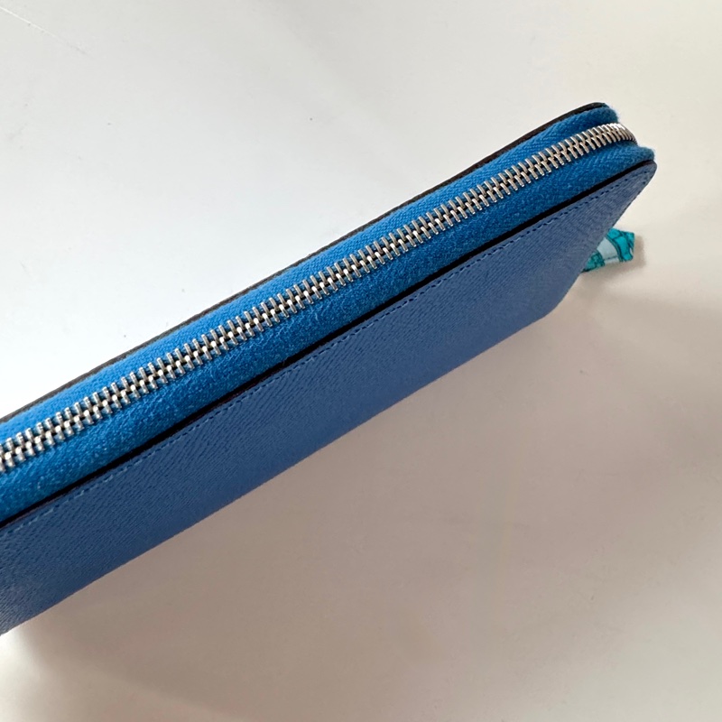 HERMES Silk in 藍色 Epsom 絲巾 拉鍊 長夾-2
