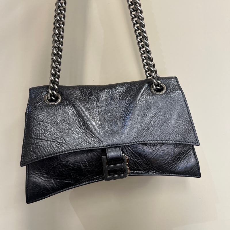 Balenciaga 金屬灰復刻牛皮銀釦Crush小款肩斜背包-0