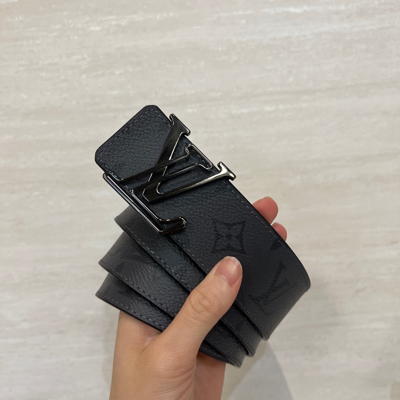 LV 黑灰原花拼黑牛皮Line雙面用皮帶M0373T-0