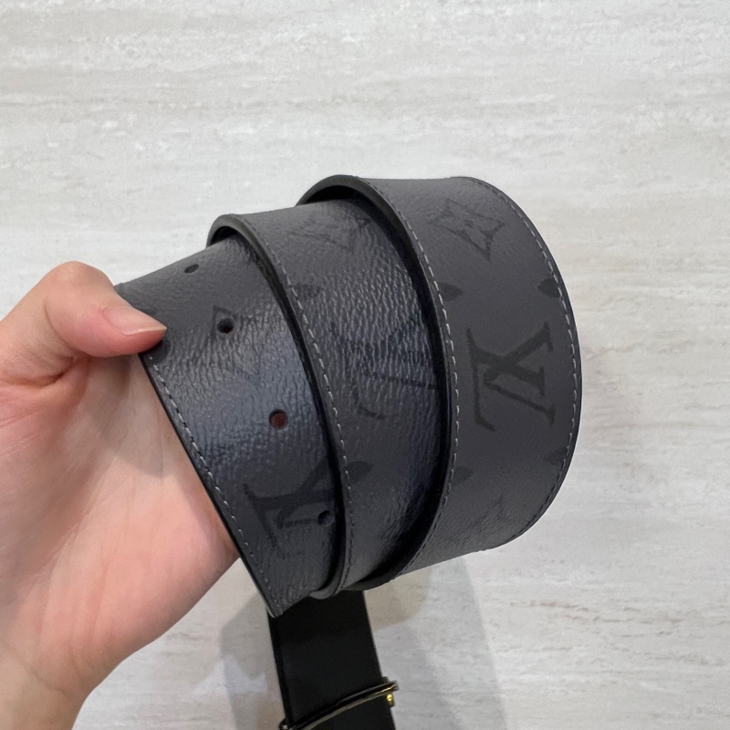 LV 黑灰原花拼黑牛皮Line雙面用皮帶M0373T-4