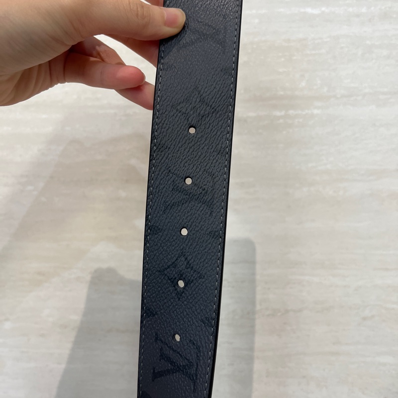 LV 黑灰原花拼黑牛皮Line雙面用皮帶M0373T-5