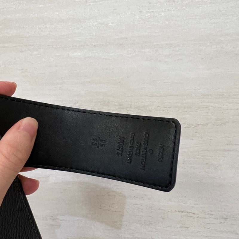 LV 黑灰原花拼黑牛皮Line雙面用皮帶M0373T-10