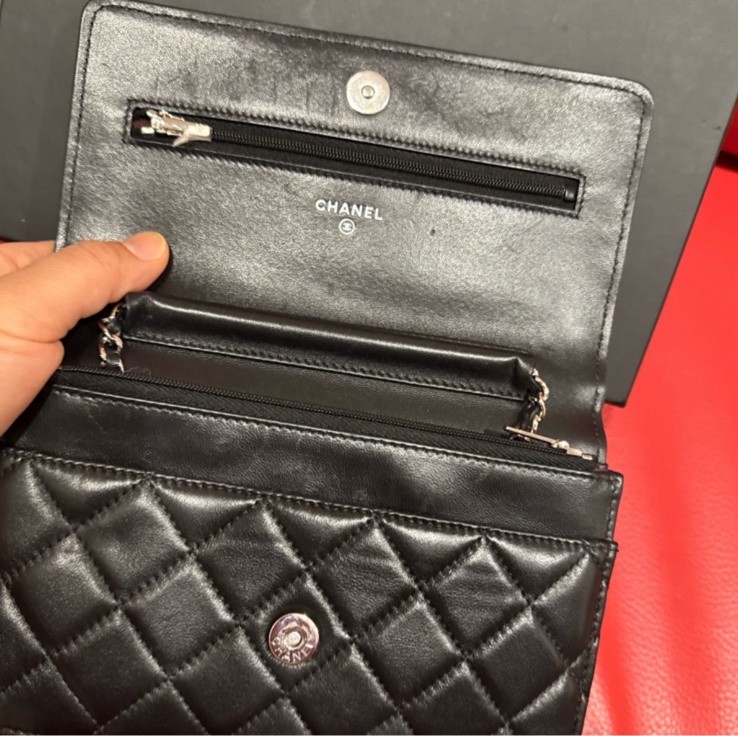 Chanel woc 羊皮皮黑銀款-11