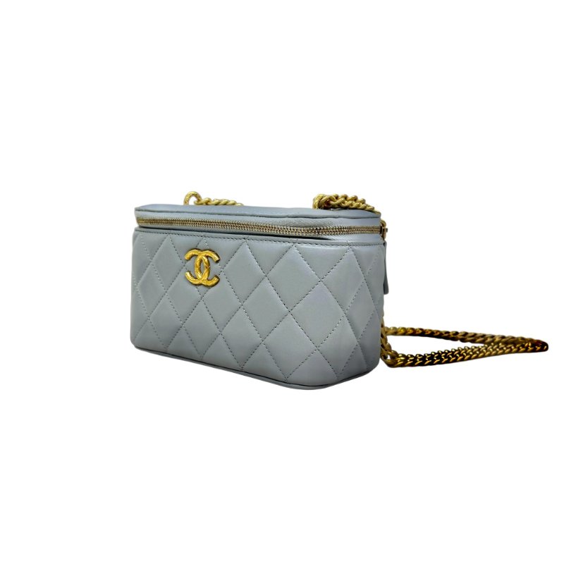 CHANEL 灰色金色菱格調節釦長盒子-1
