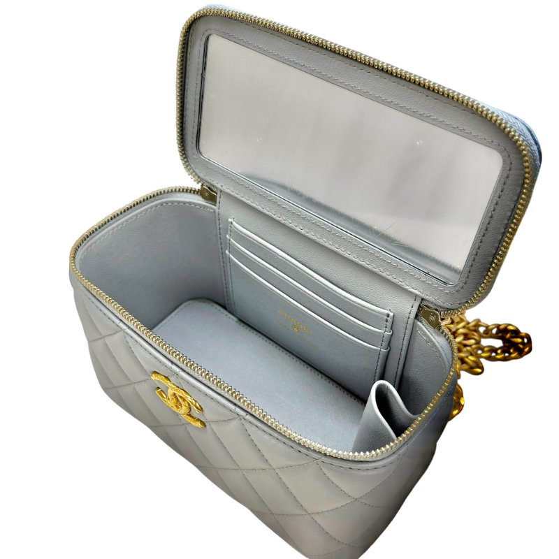 CHANEL 灰色金色菱格調節釦長盒子-11