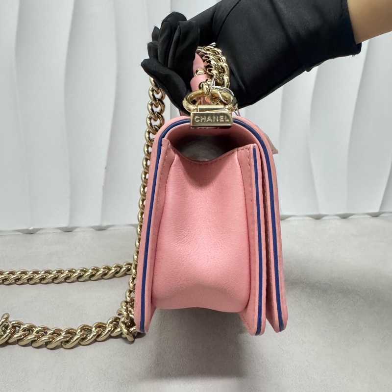 Chanel / 香奈兒 粉色 牛皮 金扣leboy 菱格紋 鏈條包-2