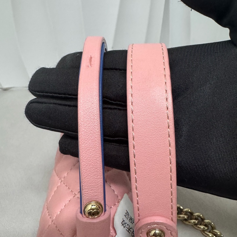 Chanel / 香奈兒 粉色 牛皮 金扣leboy 菱格紋 鏈條包-8