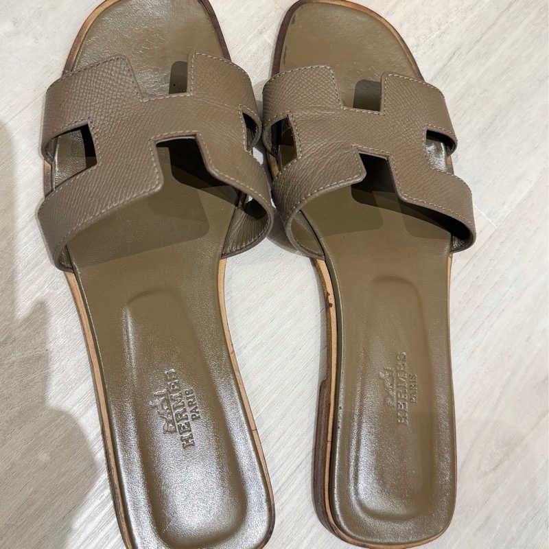 Hermes Oran sandal大象灰平底拖鞋 36 半 (二手)-9