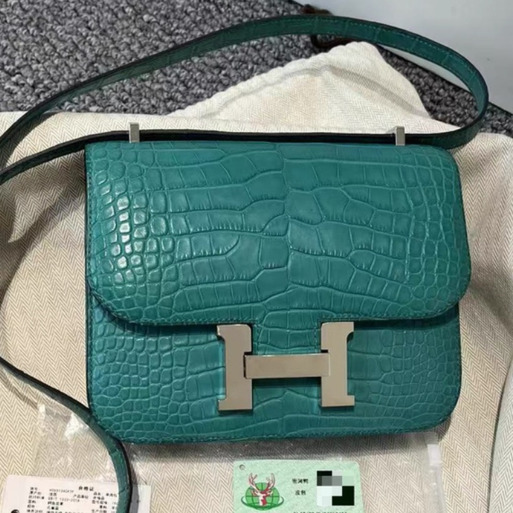 Hermes Constance 霧面鰐魚 孔雀藍 Y刻大全套票證防塵袋盒子都在,成色很新沒有用幾次-0