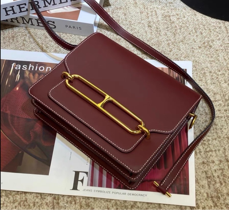 Hermes/愛馬仕roulis23豬鼻子包，金扣C刻，霧面box皮～復古貴氣的波爾多酒紅色-0