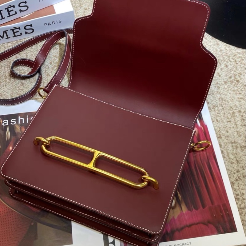 Hermes/愛馬仕roulis23豬鼻子包，金扣C刻，霧面box皮～復古貴氣的波爾多酒紅色-1
