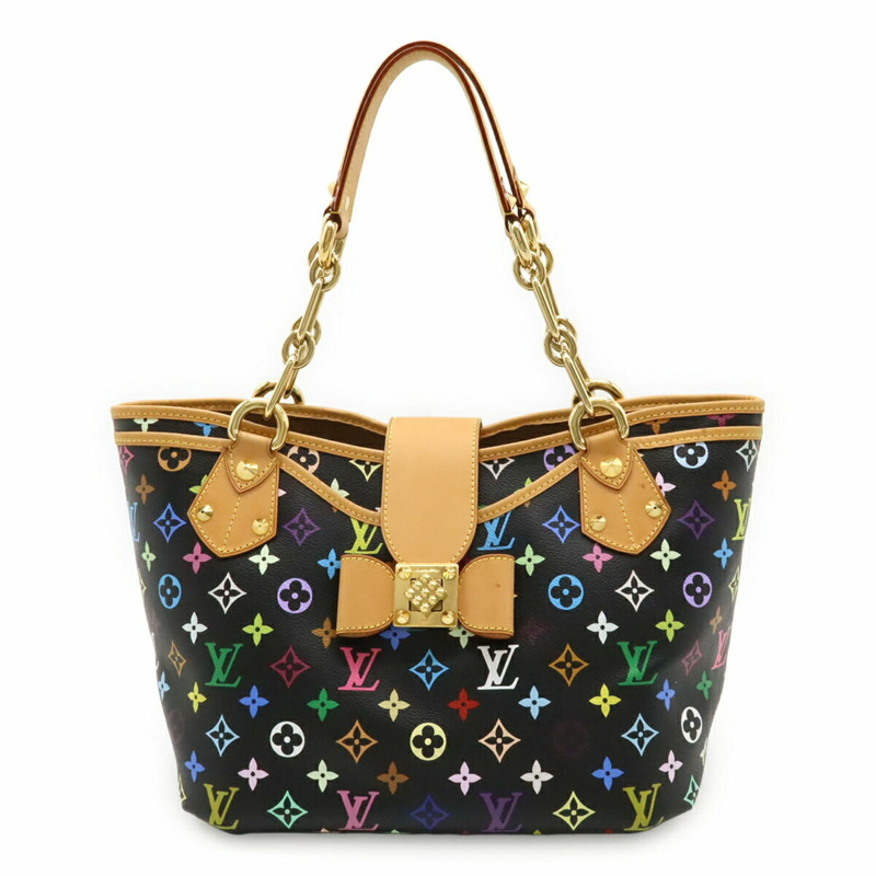 LOUIS VUITTON Monogram Multicolore Annie GM 托特包款單肩鏈條緞帶黑色 M40304-0